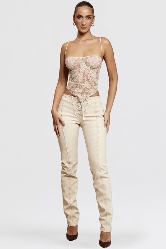 Beige House Of Cb Faux Suede Lace Ups Pants | FEM-862054