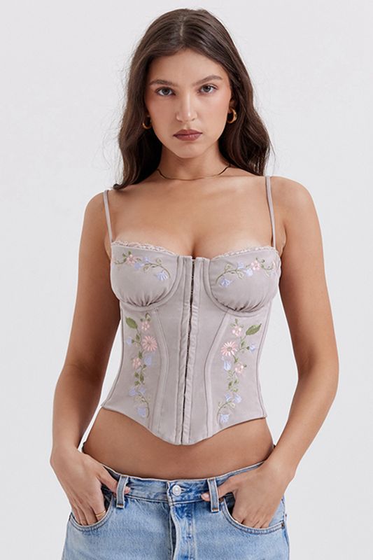 Beige House Of Cb Lavender Embroidered Corset | EXM-734602