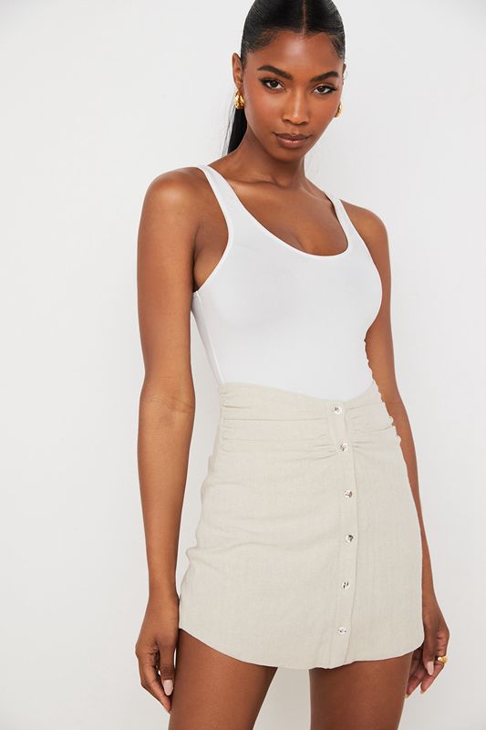 Beige House Of Cb Linen Gathered Waist Mini Skirts | NSX-429175