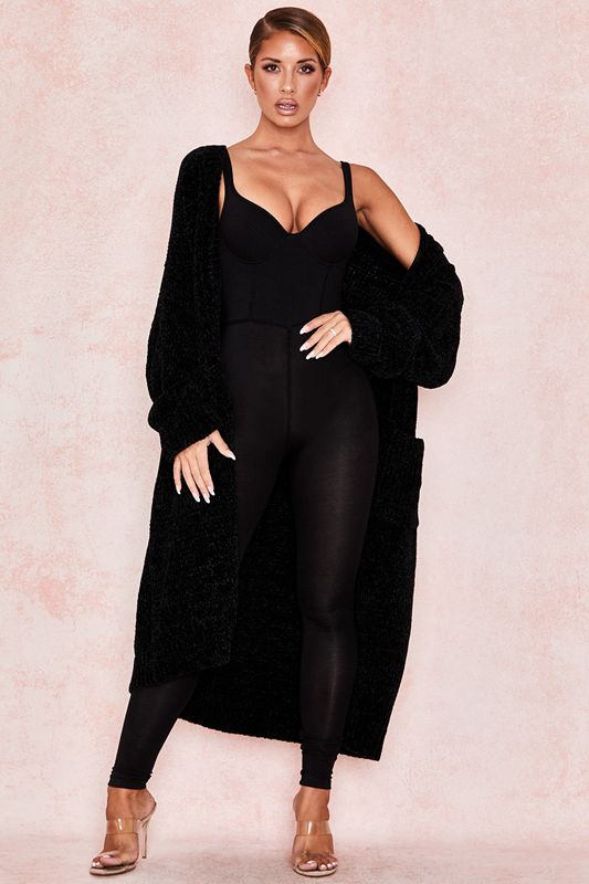 Black House Of Cb Chenille Slouchy Cardigan | ELX-495287