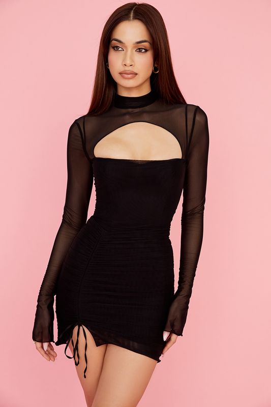 Black House Of Cb Mesh Cutout Mini Dress | PIY-904528