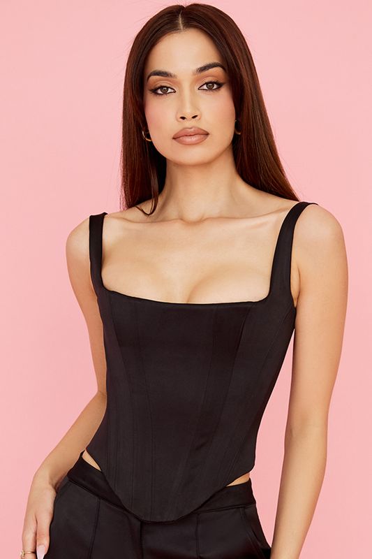 Black House Of Cb Satin Longline Corset | IQY-019376