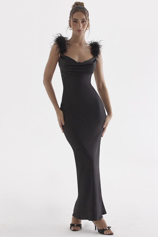 Black House Of Cb Satin Maxi Dress | JSF-920645