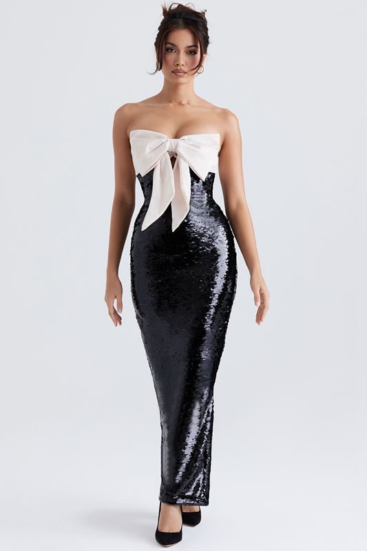 Black House Of Cb Sequin Strapless Bow Dress | JVG-103845