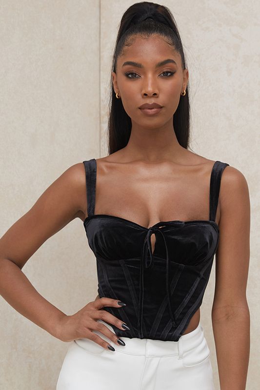 Black House Of Cb Velvet Cupped Corset | OTM-780954