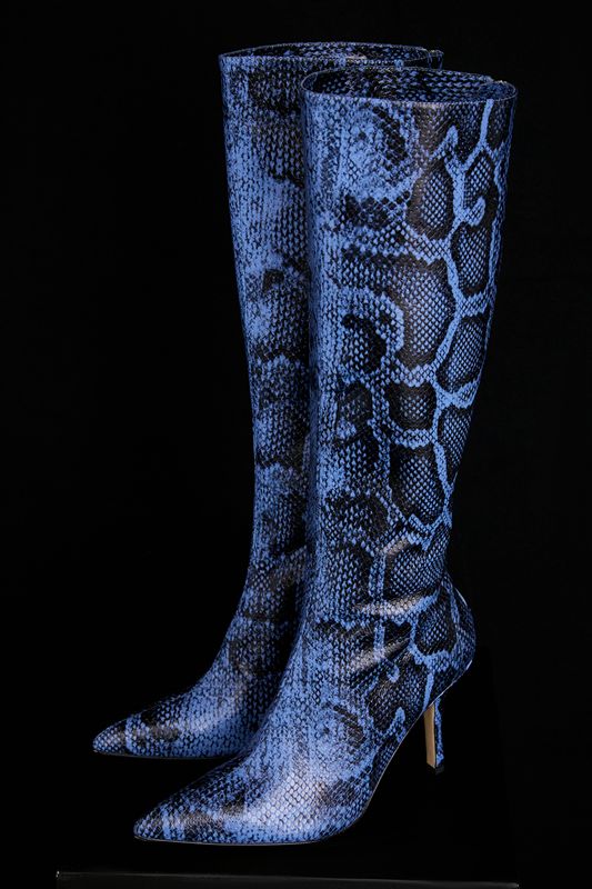 Blue House Of Cb Print Leather Knee High Boots | YOA-201645