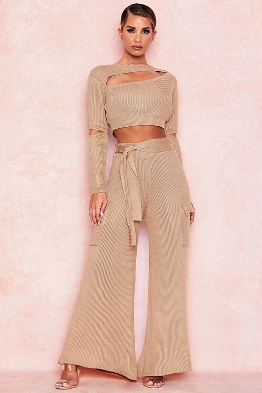 Brown House Of Cb Rib Knit Wide Legs Pants | VLM-625710