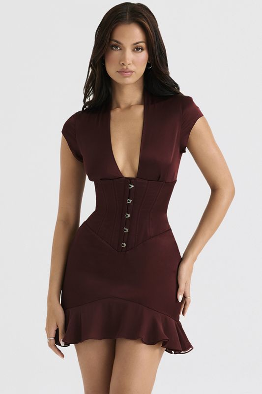 Burgundy House Of Cb Ruffle Dress | DFN-980736