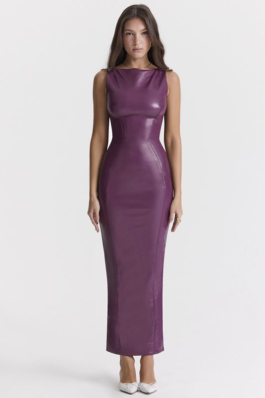 Burgundy House Of Cb Vegan Leather Maxi Dress | LKO-342096