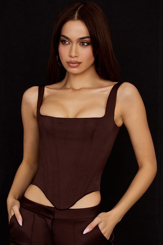 Chocolate House Of Cb Satin Longline Corset | SVC-704538