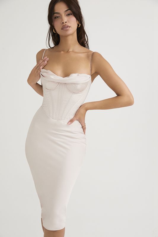 Cream House Of Cb Satin Midi Dress | JRS-250378