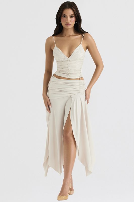 Cream House Of Cb White Draped Midi Skirts | XDV-907235