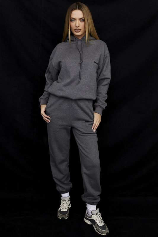 Dark Grey House Of Cb Grey Fleece Back Pants | TAY-796130