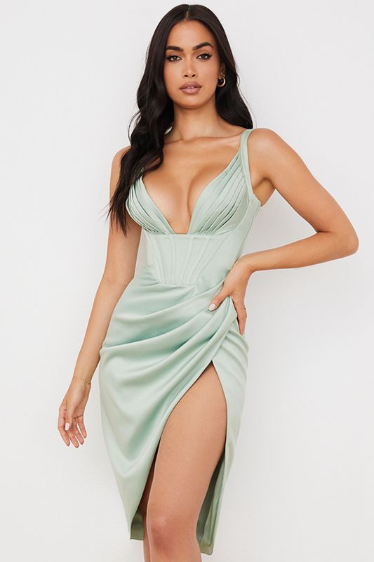 Green House Of Cb Satin Midi Dress | NDV-256807