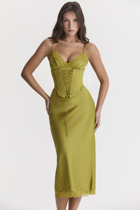 Green House Of Cb Satin Slip Dress | ZAJ-946587