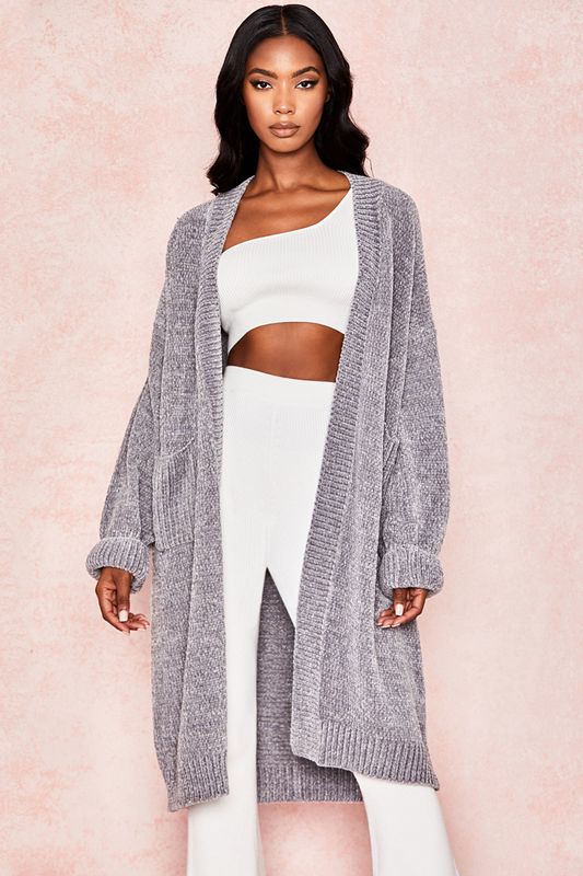 Grey House Of Cb Chenille Slouchy Cardigan | HTB-403987