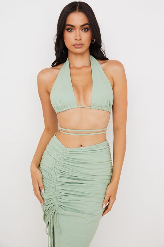 Olive House Of Cb Halter Neck Gathered Bustier Tops | UJP-257943