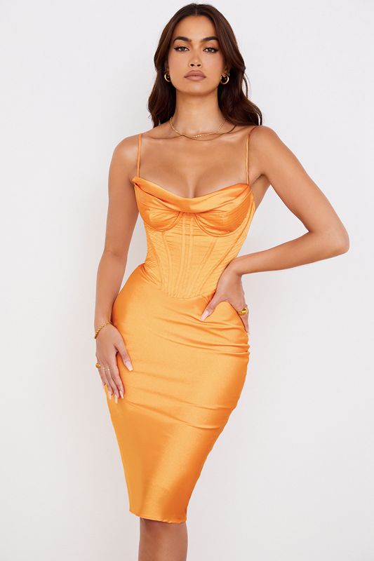 Orange House Of Cb Satin Midi Dress | OZY-379680