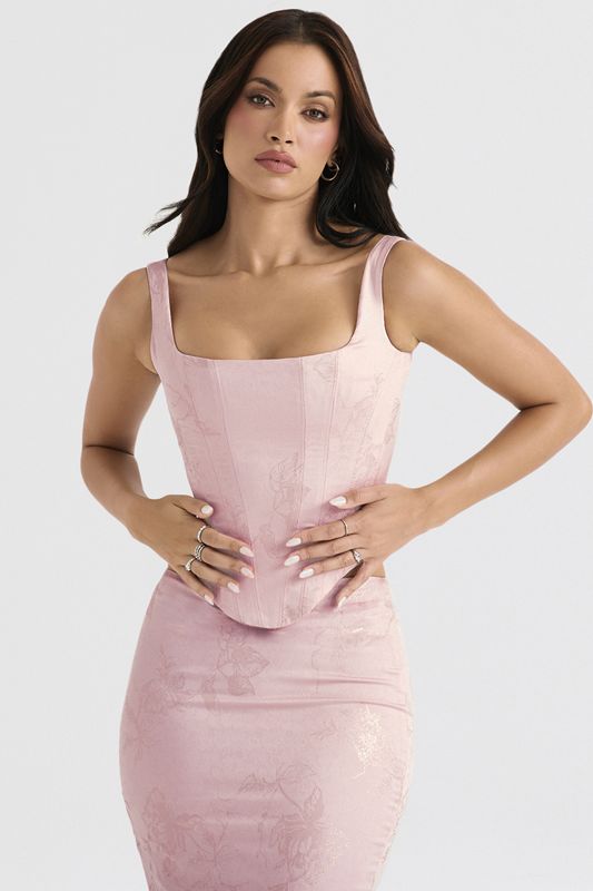 Pink House Of Cb Floral Satin Longline Corset | CUE-107682