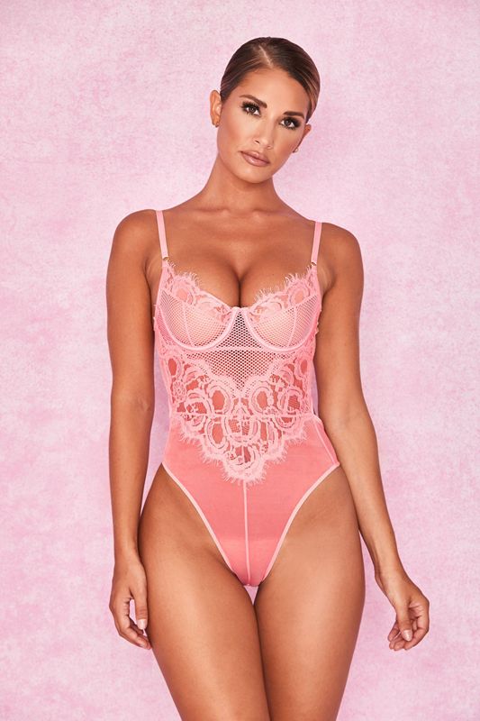 Pink House Of Cb Lace Bodysuit | MFR-278431