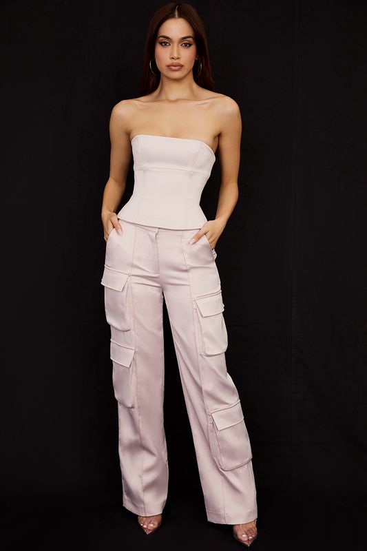 Pink House Of Cb Satin Straight Leg Cargos Pants | QUS-587042