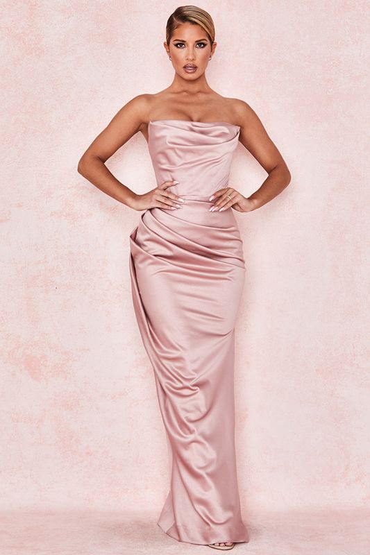 Pink House Of Cb Satin Strapless Gown Dress | KID-821609