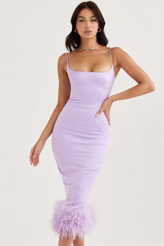 Purple House Of Cb Satin Midi Dress | SGO-872541