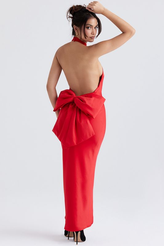 Red House Of Cb Bow Halter Dress | NXC-857210