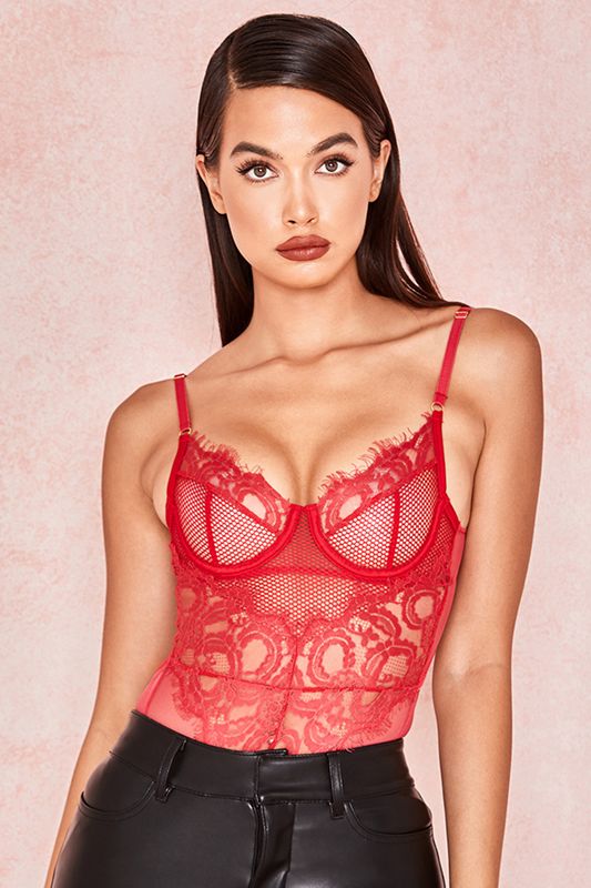 Red House Of Cb Lace Bodysuit | RIS-374860