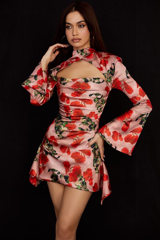 Rose House Of Cb Print Draped Dress | MJO-369470