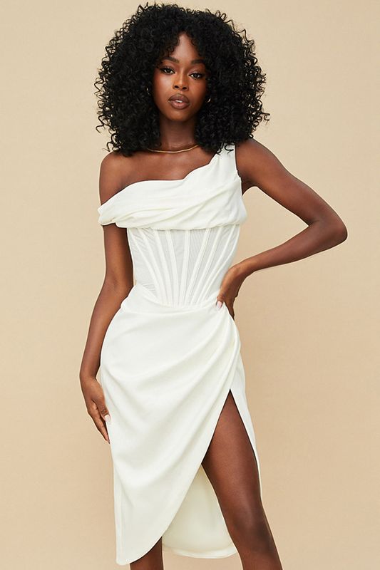 White House Of Cb Asymmetric Drape Midi Dress | VMS-275039