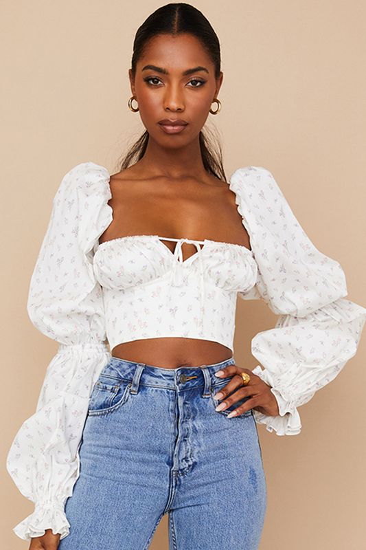 White House Of Cb Floral Cropped Tops | CWQ-251609