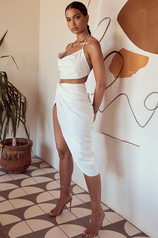 White House Of Cb Linen Mix Draped Skirts | XZE-713425