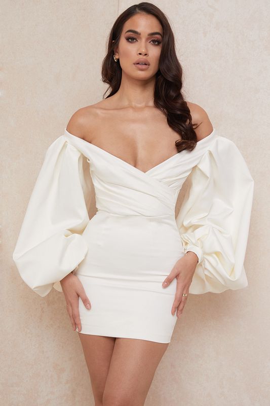 White House Of Cb Satin Balloon Sleeve Mini Dress | BTS-043625