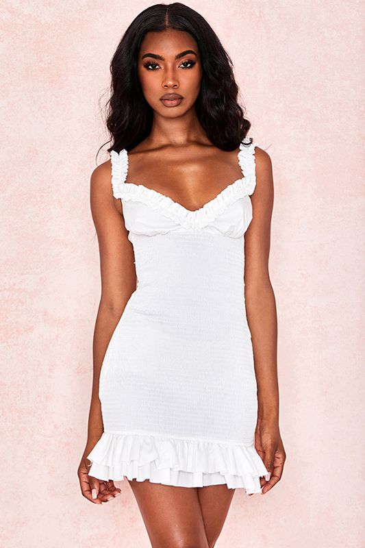 White House Of Cb Shirred Ruffle Mini Dress | TPK-016853