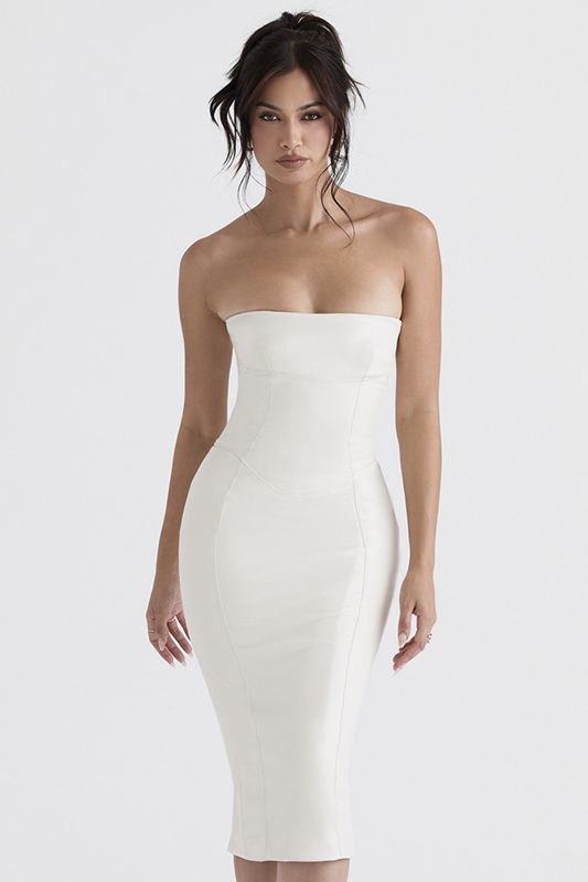 White House Of Cb Vegan Leather Strapless Dress | BPM-017526