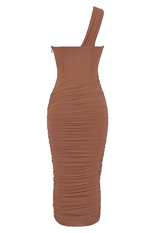 Beige House Of Cb Asymmetric Cutout Midi Dress | DUH-491537