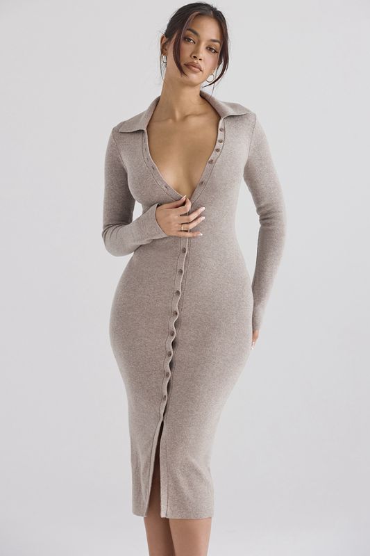 Beige House Of Cb Cashmere Knit Midi Dress | AWJ-329816