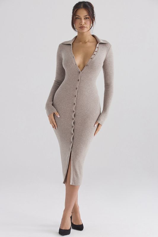 Beige House Of Cb Cashmere Knit Midi Dress | AWJ-329816