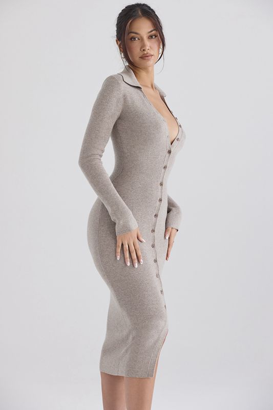 Beige House Of Cb Cashmere Knit Midi Dress | AWJ-329816