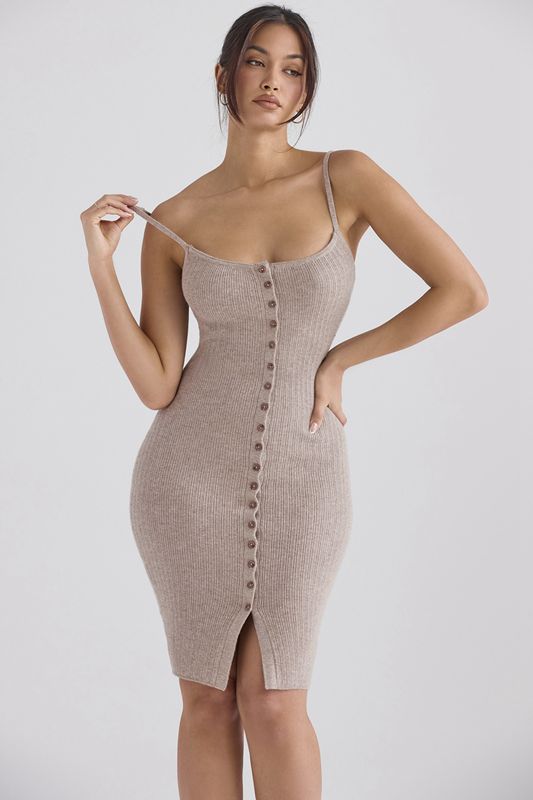 Beige House Of Cb Cashmere Knit Midi Dress | HYC-631874