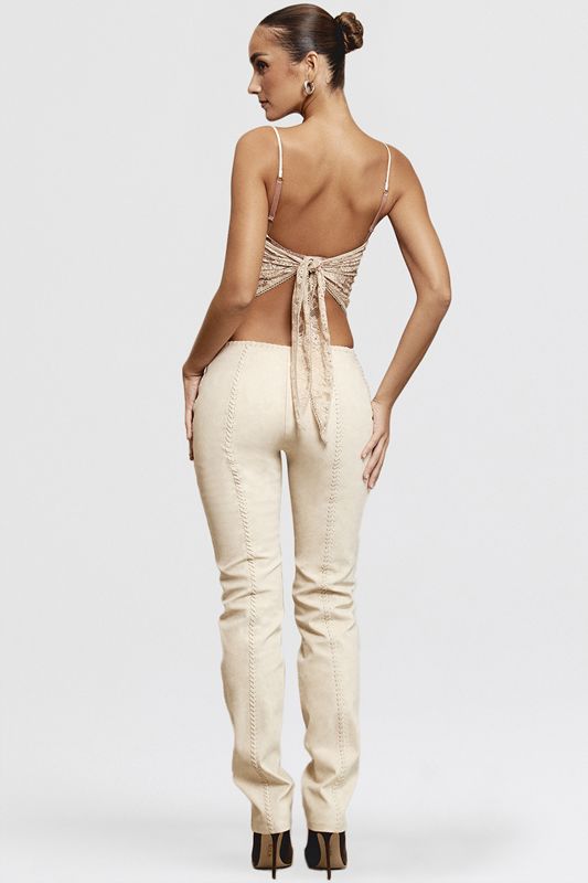 Beige House Of Cb Faux Suede Lace Ups  Pants | FEM-862054