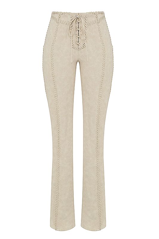 Beige House Of Cb Faux Suede Lace Ups  Pants | FEM-862054