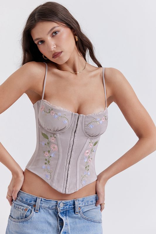 Beige House Of Cb Lavender Embroidered Corset | EXM-734602