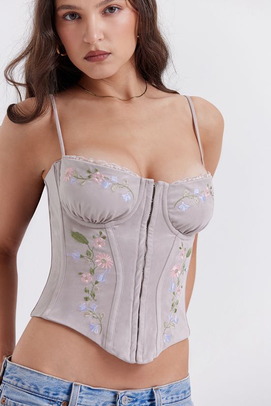 Beige House Of Cb Lavender Embroidered Corset | EXM-734602