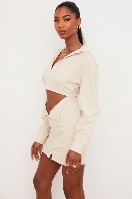 Beige House Of Cb Linen Cutout Shirt Dress | NIY-690415