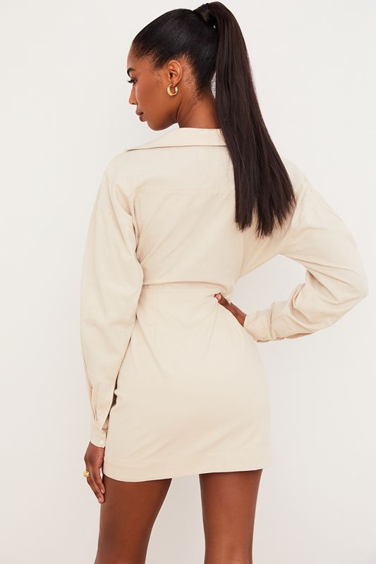 Beige House Of Cb Linen Cutout Shirt Dress | NIY-690415