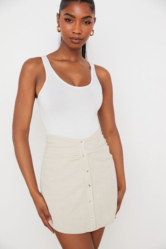 Beige House Of Cb Linen Gathered Waist Mini  Skirts | NSX-429175