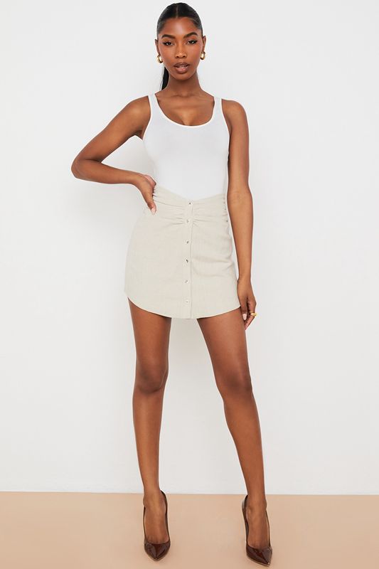 Beige House Of Cb Linen Gathered Waist Mini  Skirts | NSX-429175