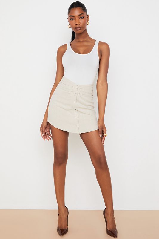 Beige House Of Cb Linen Gathered Waist Mini  Skirts | NSX-429175